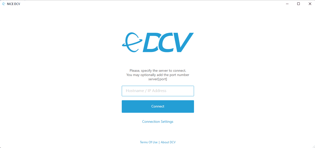 DCV Login screen.