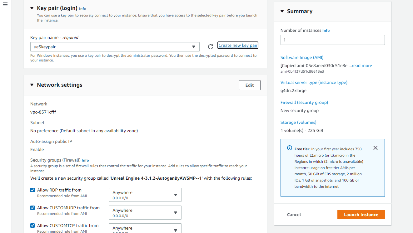 Confirm key pair for the AWS instance before launching instance.