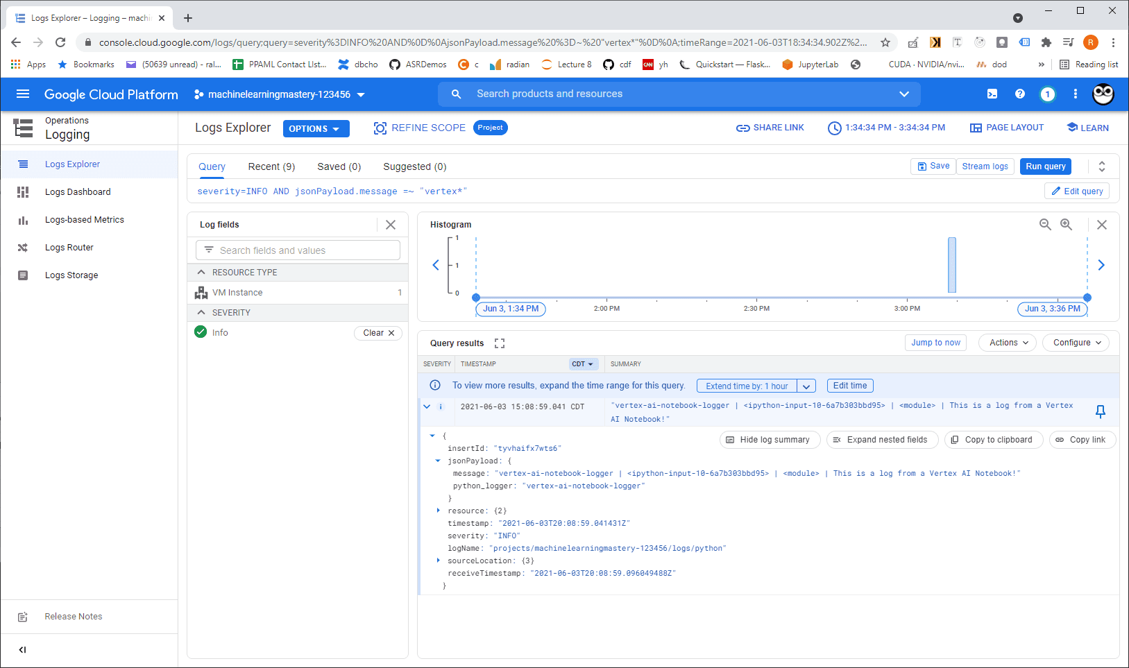 Logs Explorer in Google Cloud.