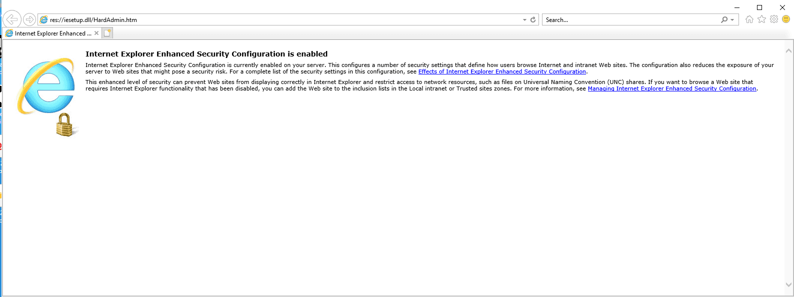 When the cloud server starts, Internet Explorer Enahnced Security configuration is enabled.